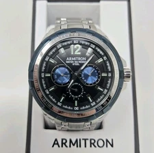 Armitron 20/5095BKBL Men's Silver Tone  Multifunction 3-Dials Analog Watch