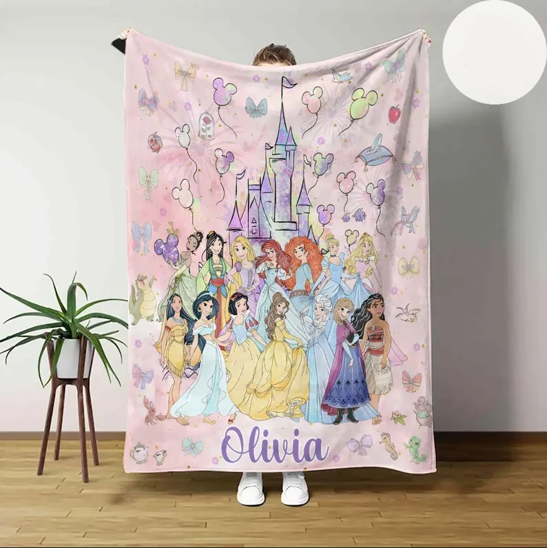 Personalized Disney Princess Watercolor Castle Coquette Bows Fleece Blanket