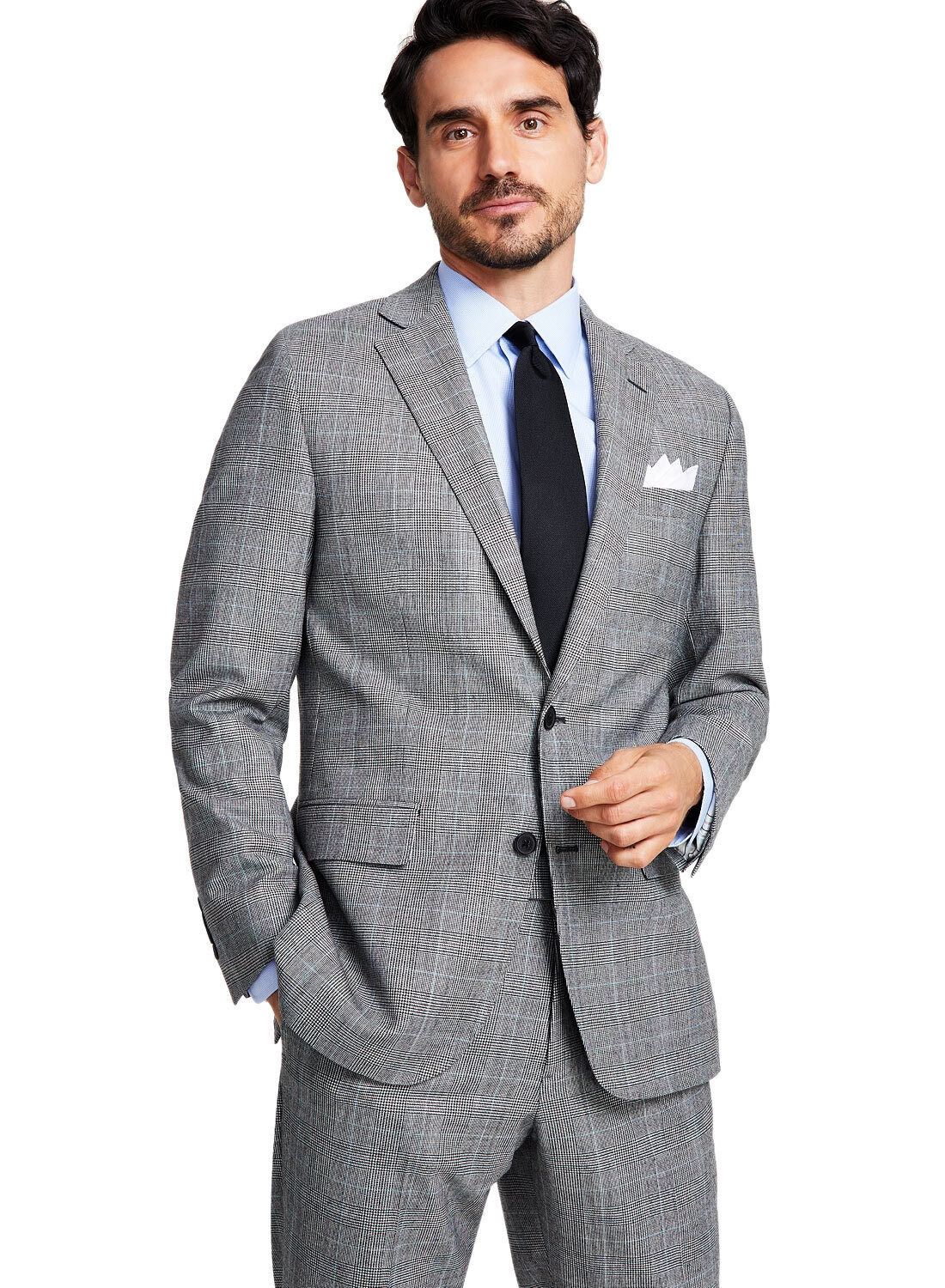 Мужской приталенный пиджак Brooks Brothers из полушерстяной ткани в клетку 44, Обычный серый - NWT