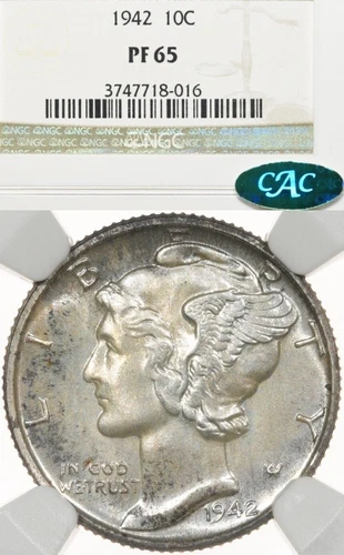 1942 10C NGC PF65 CAC Proof Mercury Silver Dime PR65