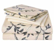 JSD 6 Piece Green Floral Sheet Set Queen Size, Soft Botanical Printed Microfiber