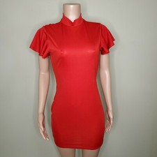 Boohoo red Ruffled Sleeve dress 