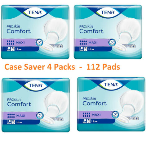 TENA Comfort Maxi Pro Skin Case Saver 4 Packs Of 28 Incontinence 112 Pads 759004 - Picture 1 of 6