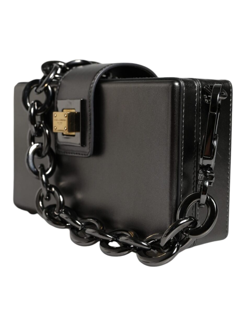 Dolce & Gabbana Metallic Gray DG BOX Leather Shoulder Chain Dolce & Gabbana Metallic Gray DG BOX Leather Shoulder Chain