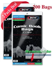 200 BCW Resealable Thick Modern Current Comic Book Bags Safe Storage Acid Free