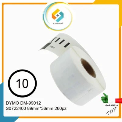 Etichette adesive per DYMO 99012 S0722400 LABELWRITER 400 450 260pz 10 Rotoli