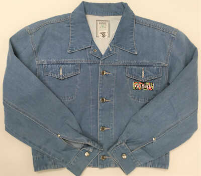 GUSHU Womens Size XL Blue Jean Denim Trucker Jacket 