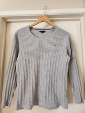 Tommy Hilfiger Womens Classic Cable Knit Sweater Crewneck Gray Large Fit