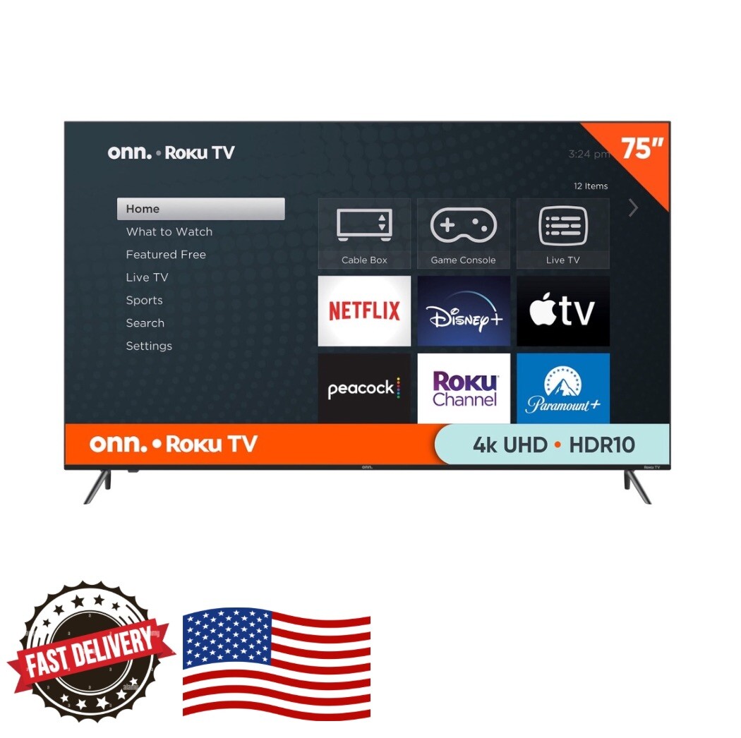 onn. 75” Class 4K UHD (2160P) LED Frameless Roku Smart Television