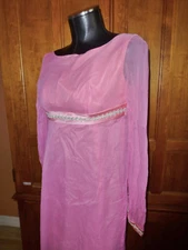 Vtg 70s Lorrie Deb Silk Chiffon Pink ROMANTIC Wedding Boho Party Maxi DRESS Gown