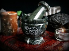 Witches Marble Mortar and Pestle Silver Pentacle Moon Altar Pagan