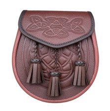 Scottish Sporran | Brown Leather | Celtic Design | Embossed Sporran