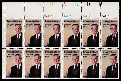 U.S. Sc. #1503, MNH, Upper Left Plate Block, 8c Lyndon B. Johnson