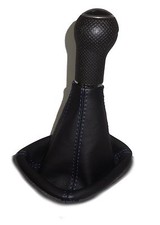 SCHALTSACK + SCHALTKNAUF  VW GOLF 2 3  Polo 6N  Naht Blau - ECHT LEDER