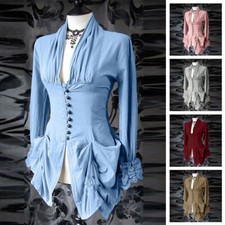 Women's Long Sleeve Victorian Top Ruffle Blouse Shirt Steampunk Gothic