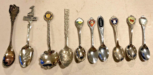 TEN (10) Vintage Souvenir Spoons FL GA NC SC PA NH Bermuda