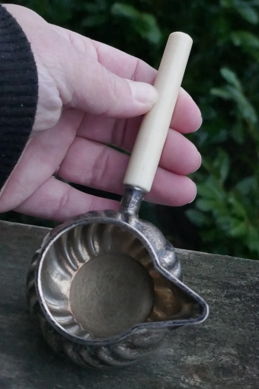 Antique German 800 Fine Silver & Cow Bone Handle Sauce Ladle
