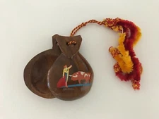 Vintage Set of Hand Carved and Painted Wooden Castanets Clackers from Mexico 