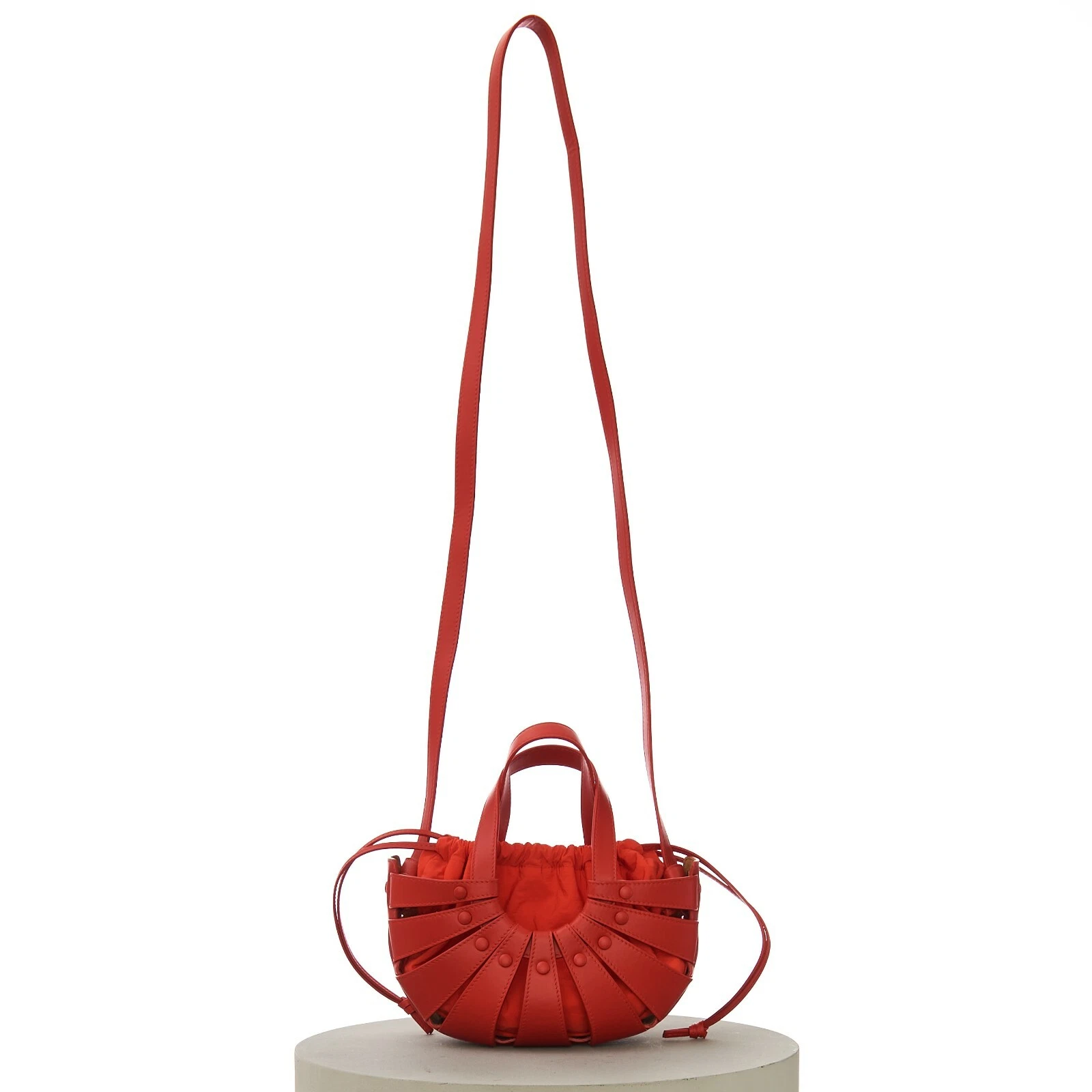 Bottega Veneta — BOTTEGA VENETA 2450$ 'SHELL' Small Tote Bag Strap Chili Tomato Cutout Leather