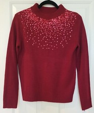 NEW Medium JUICY COUTURE Red Wine Gradient Sequin Holiday Sweater Sparkle Bling