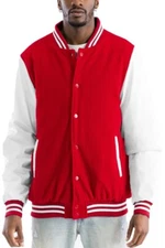 New Mens Premium Classic Snap Button Vintage Baseball Varsity Jacket letterman