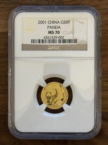 2001 MS70 China Gold Panda 1/10 oz G50Y 50 Yuan NGC Perfectly Graded Coin!