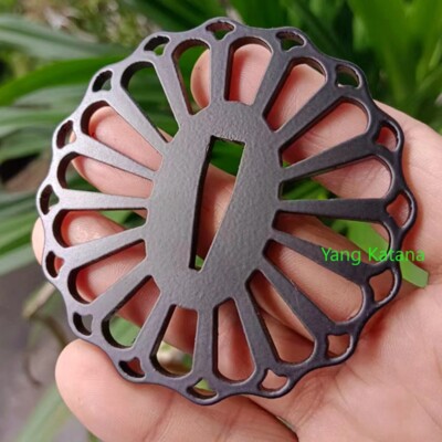 Beautiful Black Steel Iron Tsuba Fittings #1041