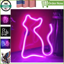 Cute LED Neon Cat Light - Battery or USB Powered Table & Wall Decoration