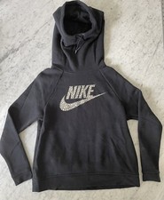 Nike Women  s Rally Funnel Neck Metallic Pullover Hoodie Medium Black Long Sleeve