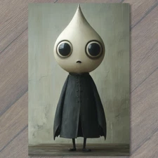 Art Print  Whimsical Character Black Coat Sad Expression Unique Peculiar cute