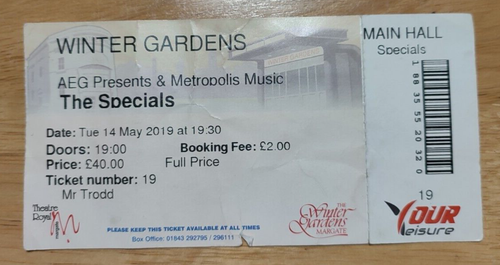 THE SPECIALS Margate Winter Gardens 14th May 2019 Concert Ticket Stub - Bild 1 von 2