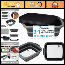 Large Collapsible BBQ Prep Tub with Lid, 4.22 Gal Camping Sink, Cutting Board 