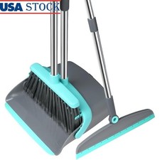 Adjustable Extendable Broom Dustpan Set Self Cleaning Comb Heavy Duty Bristles