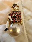 Vintage Harlequin Clown Brooch Figural Jester on Pearl MCM 1950s Costume Jewelry