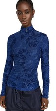 NWT Stine Goya Navy Floral Print Shimmery Mock Turtleneck Top SZ S $235