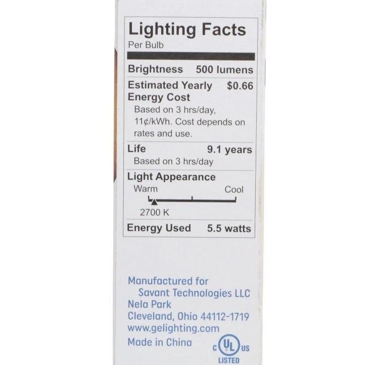 GE Soft White LED Classic Shape Bulb CAC Candelabra 5.5W (60W EQ) Dimmable 2pk - Image 2 of 3