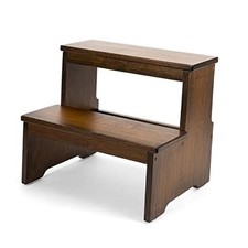 Bamboo Two Step Stool for Adults and Kids, Bed Stepstool with Anti-Slip Brown