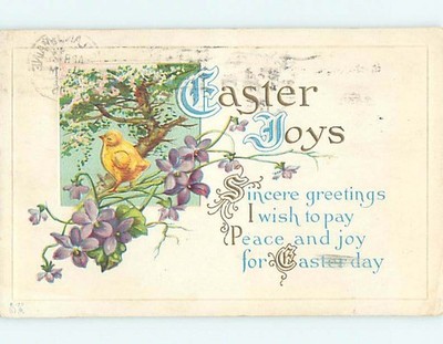 Divided-Back Easter CHICK IN THE PURPLE FLOWERS : make an offer o6516