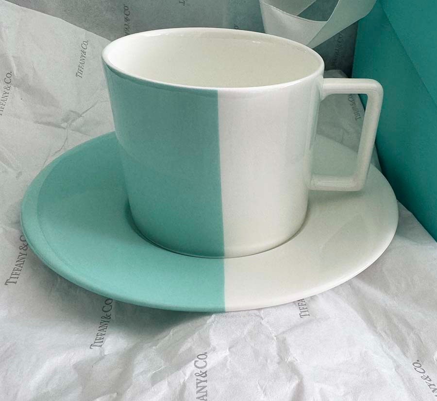 食器 TIFFANY&Co. Valley Tiffany &Co COLOR BLOCK TEACUP wSAUCER /r ESPRESSO Blue &White NEW