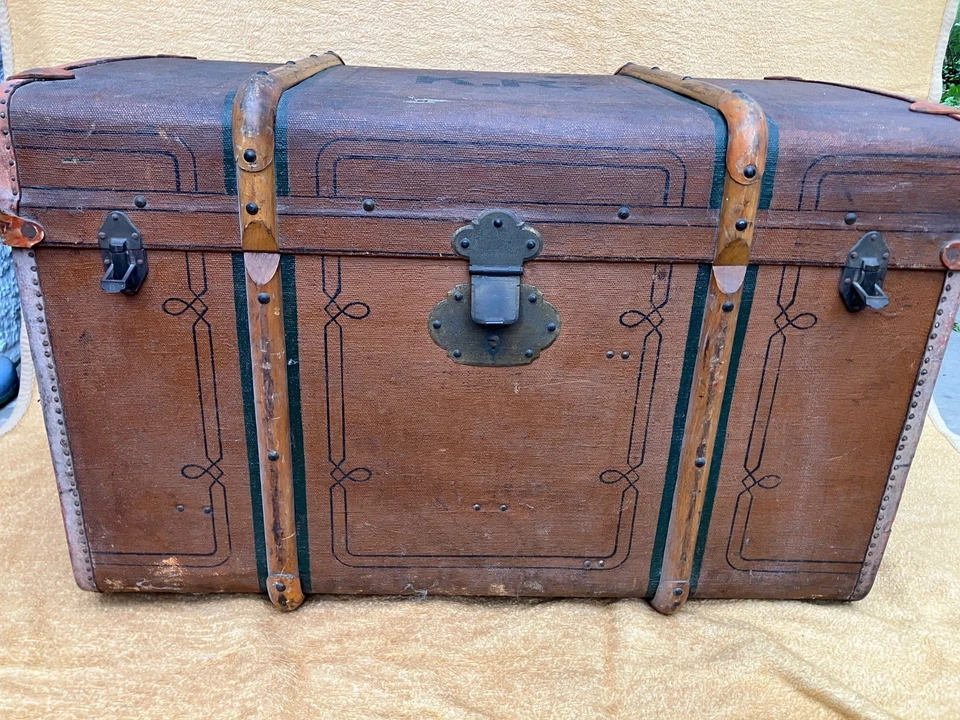 Antike (Reise-)Truhe, Vintage, v. Albert Rosenhain, Berlin S.W., wohl um 1905 - Bild 2 von 4