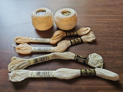 DMC Embroidery Floss Thread Lot in Cream Ecru Colors Cotton 4 Skeins & 2 Balls
