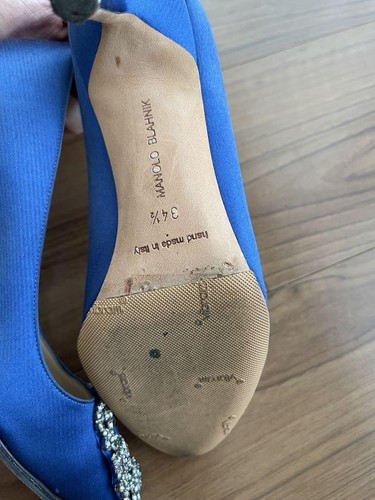 Manolo Blahnik Hangisi Blue Satin 34.5 US4.5 High Heel - Picture 10 of 24