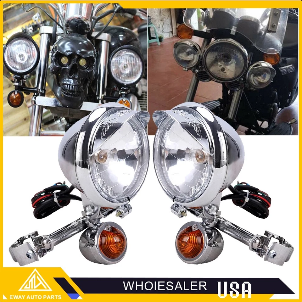 Barra de luz de señal de giro antiniebla punto de paso cromada para Harley Softail Dyna Sportster Foto 3 de 4