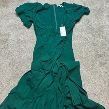 NWT Reformation Breanna Gathered Waist V Neck Flowy Dress in Emerald Green Sz 0