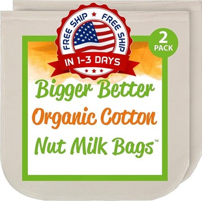 Bolsas Reutilizables Para Leche De Frutos Secos, Paquete De 2, Algodón 12''X12''.