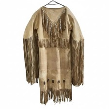 Native American Style Leather Dress  Handmade Fringe Suede Outfit  Custom Size