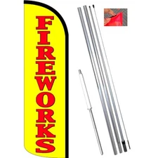 FIREWORKS (Yellow/Red) Windless Feather Flag Bundle (Complete Kit) OR Optional R