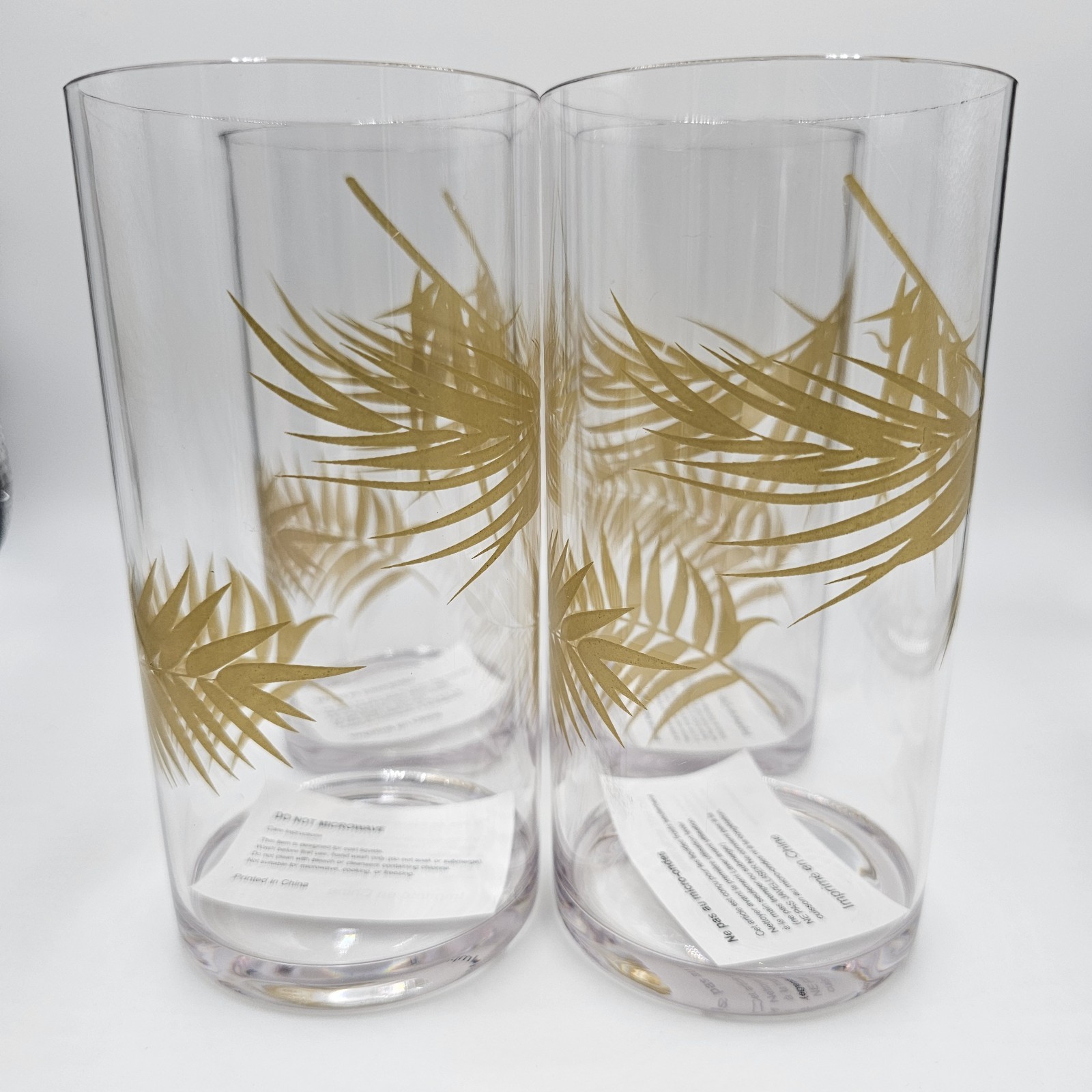 Chic & Tonic Sweet Paradise Highball Acrylic/Plastic Glasses Set Of 4 Gold Palms