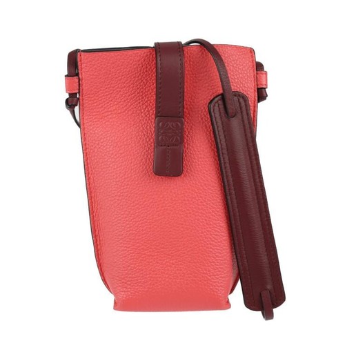 LOEWE Gate Pocket Shoulder Bag Poppy Pink Calfskin Auth