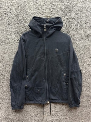 Pretty Green Cotton High Neck Full Zip Hooded Jacket Black Mens Size S